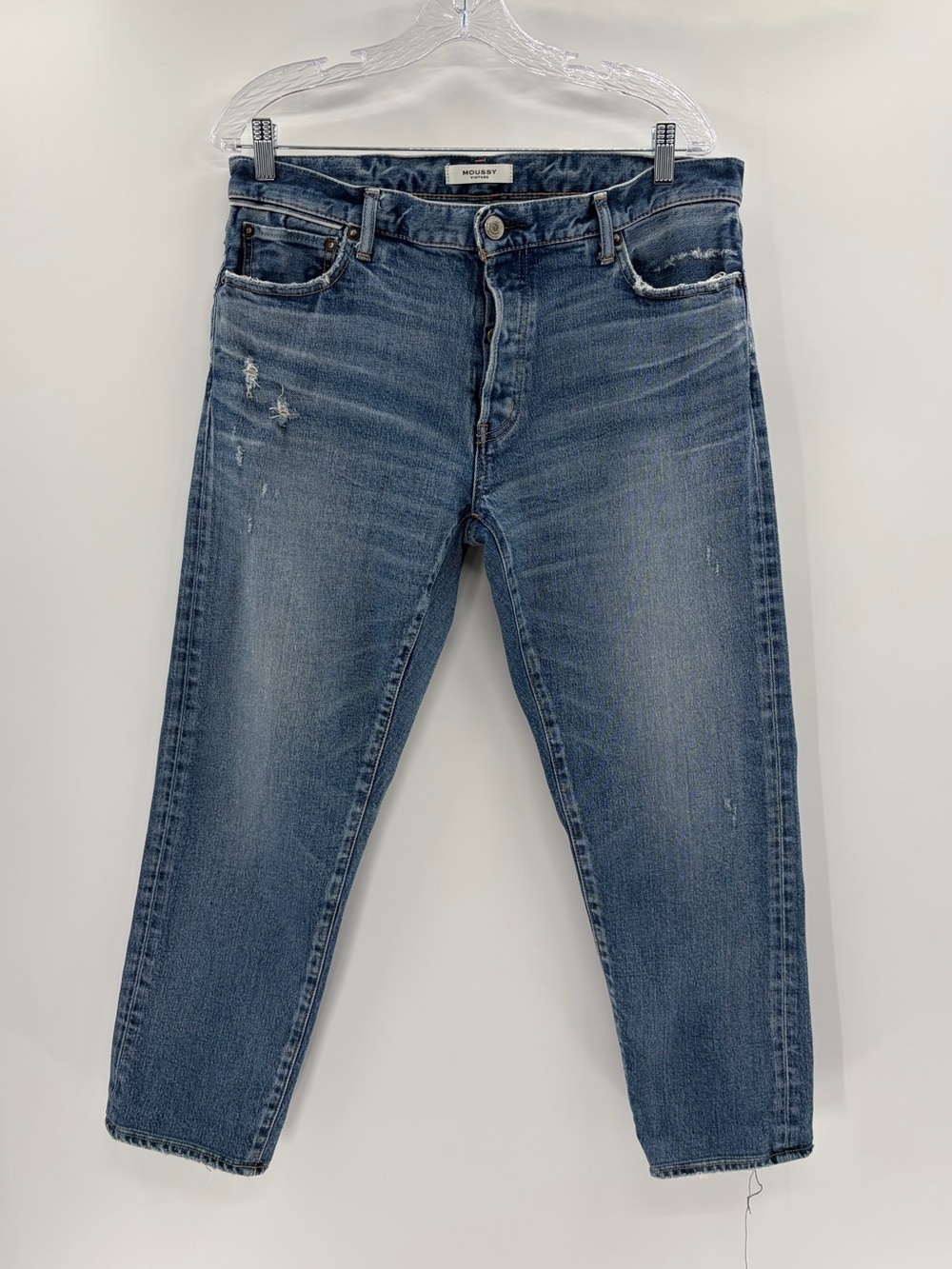 Moussy Light Vintage Denim Avenal tapered mid rise blue cropped Jeans size 34 - Picture 2 of 16